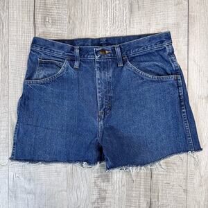 WMNS Rustler Cut of Denim Dark Wash Jean Short 33 Blue Cut-Off Cowgirl High Rise